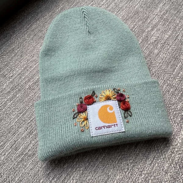 Autumn Florals Hand Embroidered Beanie
