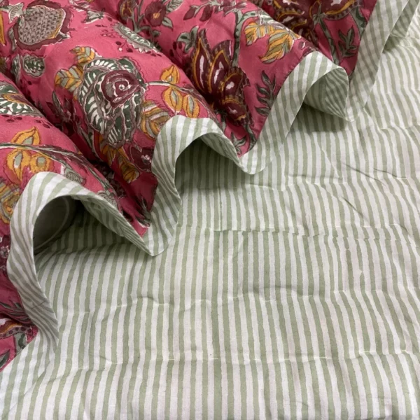 Pink Hand Block Comforter Quilt