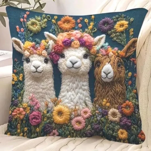 Alpaca & Floral Soft Plush Polyester Pillow