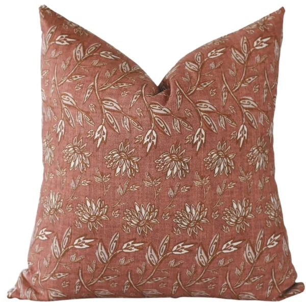 Terracotta Floral Red Throw Pillow